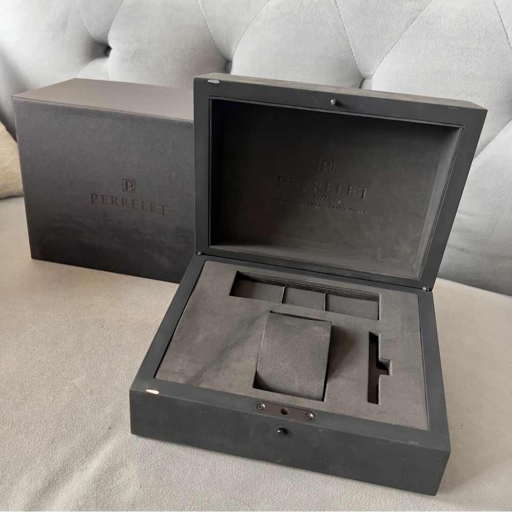 PERRELET Black Wooden Watch Box + Outer Boxes 8.5x6.5x5 inches